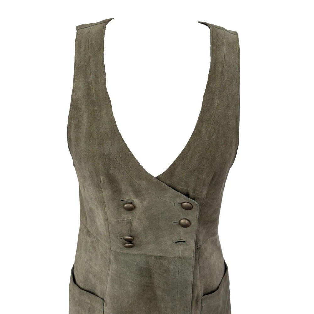 Free People Suede Mini Dress Women Sz 4 Green Genuine Suede Boho Festival GUC - Picture 9 of 14